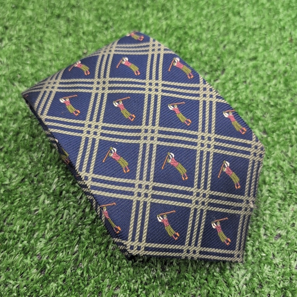 Off Island Tommy Bahama Men's‎ 100% Silk Necktie Designer Golfer Gold Nav - Picture 5 of 6
